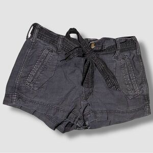 American Eagle Outfitters Women's Linen Viscose Blend Shorts with Tie in Black
